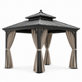Gartenpavillon 300 x 300 x 280 cm, Schwarz/Beige, mit festem Doppeldach und Vorhängen