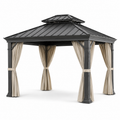 Gartenpavillon mit festem Doppeldach und Seitenvorhängen, 360 x 300 x 290 cm, Anthrazit/Beige