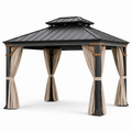 Gartenpavillon mit Doppeldach und Vorhängen, 400 x 300 x 310 cm, Anthrazit/Beige/Braun