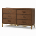 Moderne Kommode mit 6 Schubladen, 150 x 45 x 90 cm, Braun/Gold, Holzwerkstoff und Metall