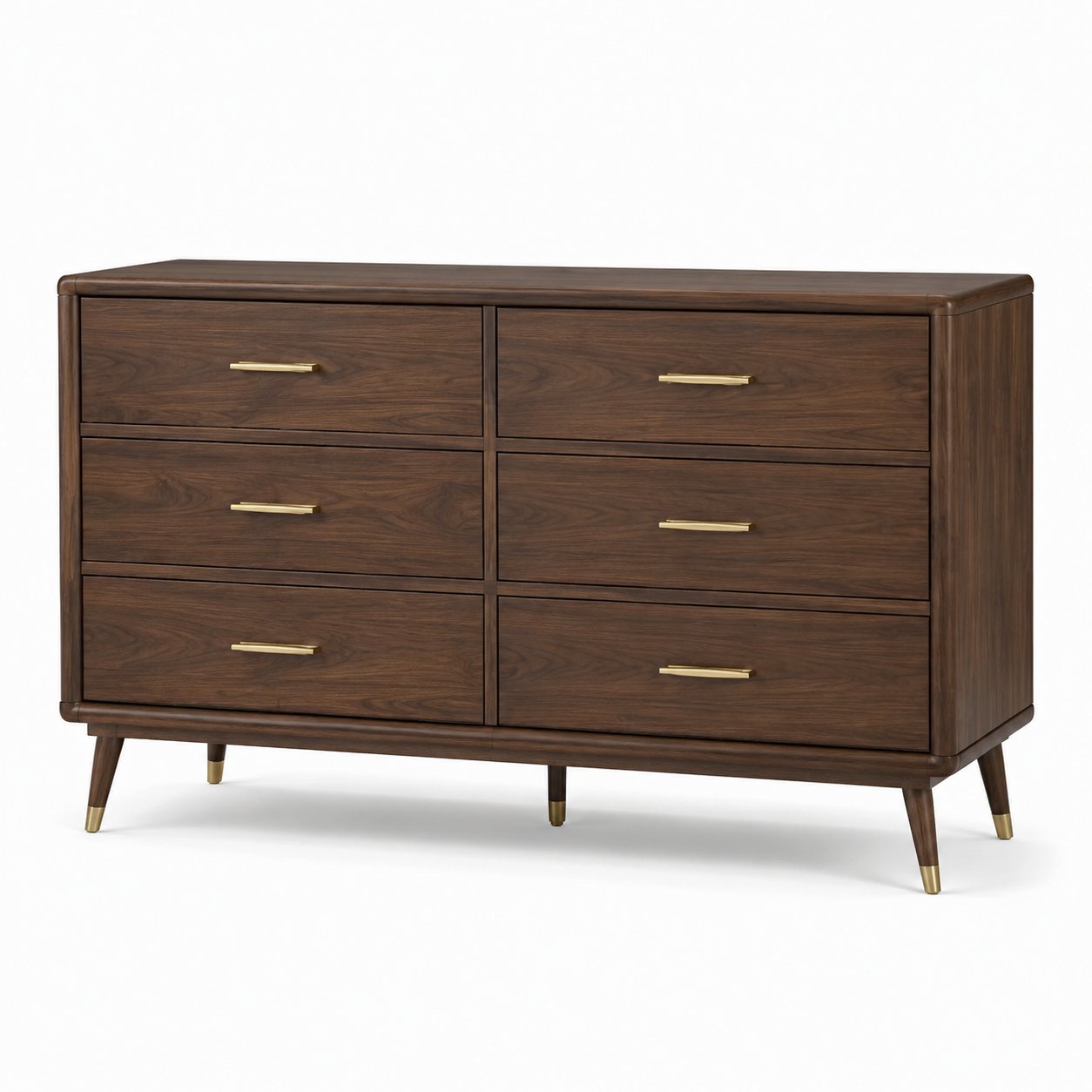 Kommode mit 6 Schubladen, Dunkelbraun/Goldfarben, 150 x 45 x 85 cm, Retro-Stil