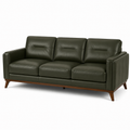 Modernes 3-Sitzer-Sofa aus Kunstleder in Dunkelgrün und Braun, 218 x 90 x 86 cm, mit Holzrahmen und Holzfüßen