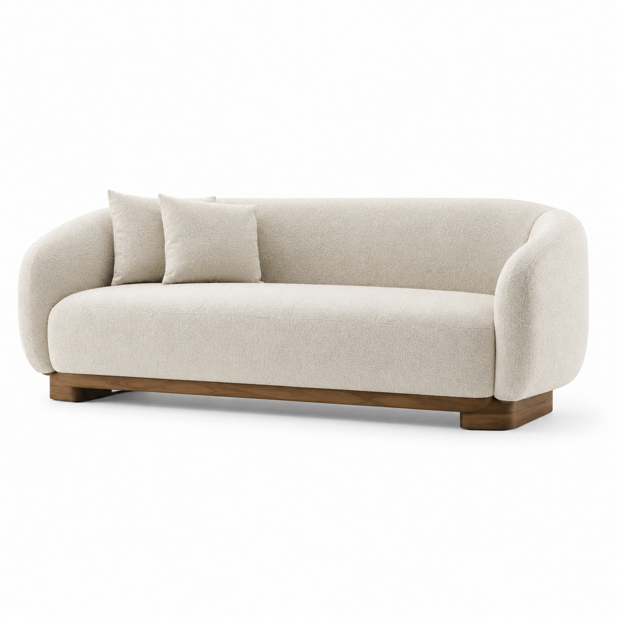 3-Sitzer-Sofa mit strukturiertem Textilbezug und Holzsockel, Creme/Braun, 230 x 95 x 75 cm