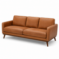 Cognacbraunes 3-Sitzer-Sofa in Lederoptik mit Holzfüßen, 220 x 90 x 84 cm