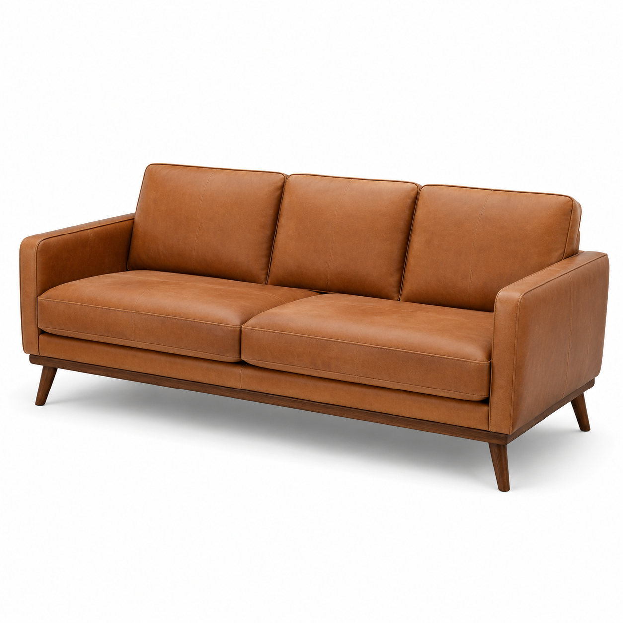 Cognacbraunes 3-Sitzer-Sofa in Lederoptik mit Holzfüßen, 220 x 90 x 84 cm
