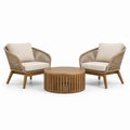 3-teiliges Gartenmöbel-Set aus Holz und Geflecht, Natur/Beige/Braun – 2 Sessel 82 x 78 x 78 cm und Tisch Ø 80 x 38 cm