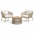 3-teiliges Gartenmöbel-Set mit 2 Sesseln 72 x 75 x 80 cm und rundem Tisch Ø 70 x 40 cm, Beige/Creme/Braun