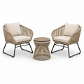 3-teilige Garten-Sitzgruppe mit 2 Sesseln à 72 x 74 x 78 cm und rundem Beistelltisch Ø 50 x 48 cm, Beige/Schwarz/Braun