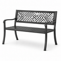 Schwarze Gartenbank aus Metall, 127 x 60 x 87 cm, Zweisitzer mit geometrischer Rückenlehne
