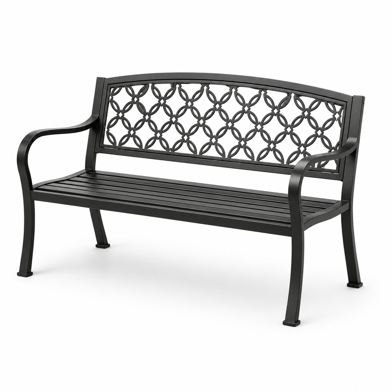 Metall-Gartenbank mit dekorativer Rückenlehne, Schwarz, 127 x 60 x 87 cm