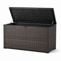 Garten-Aufbewahrungsbox aus Polyrattan mit Klappdeckel, 120 x 55 x 60 cm, Dunkelbraun/Schwarz