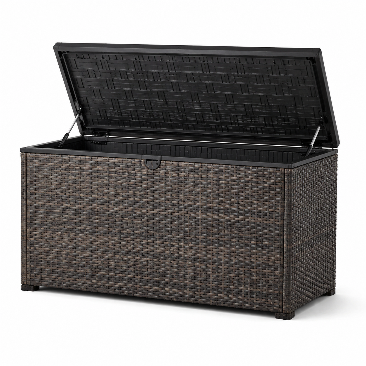 Garten-Aufbewahrungsbox aus Polyrattan mit Klappdeckel, 120 x 55 x 60 cm, Dunkelbraun/Schwarz