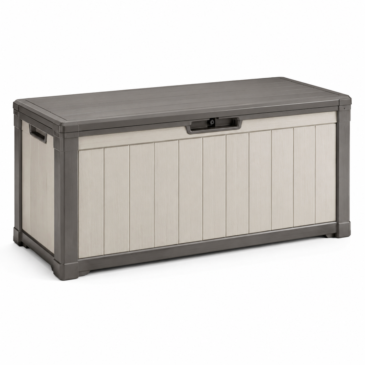 Gartenbox aus Kunststoff mit Klappdeckel, 145 x 70 x 60 cm, Grau/Beige, wetterbeständig
