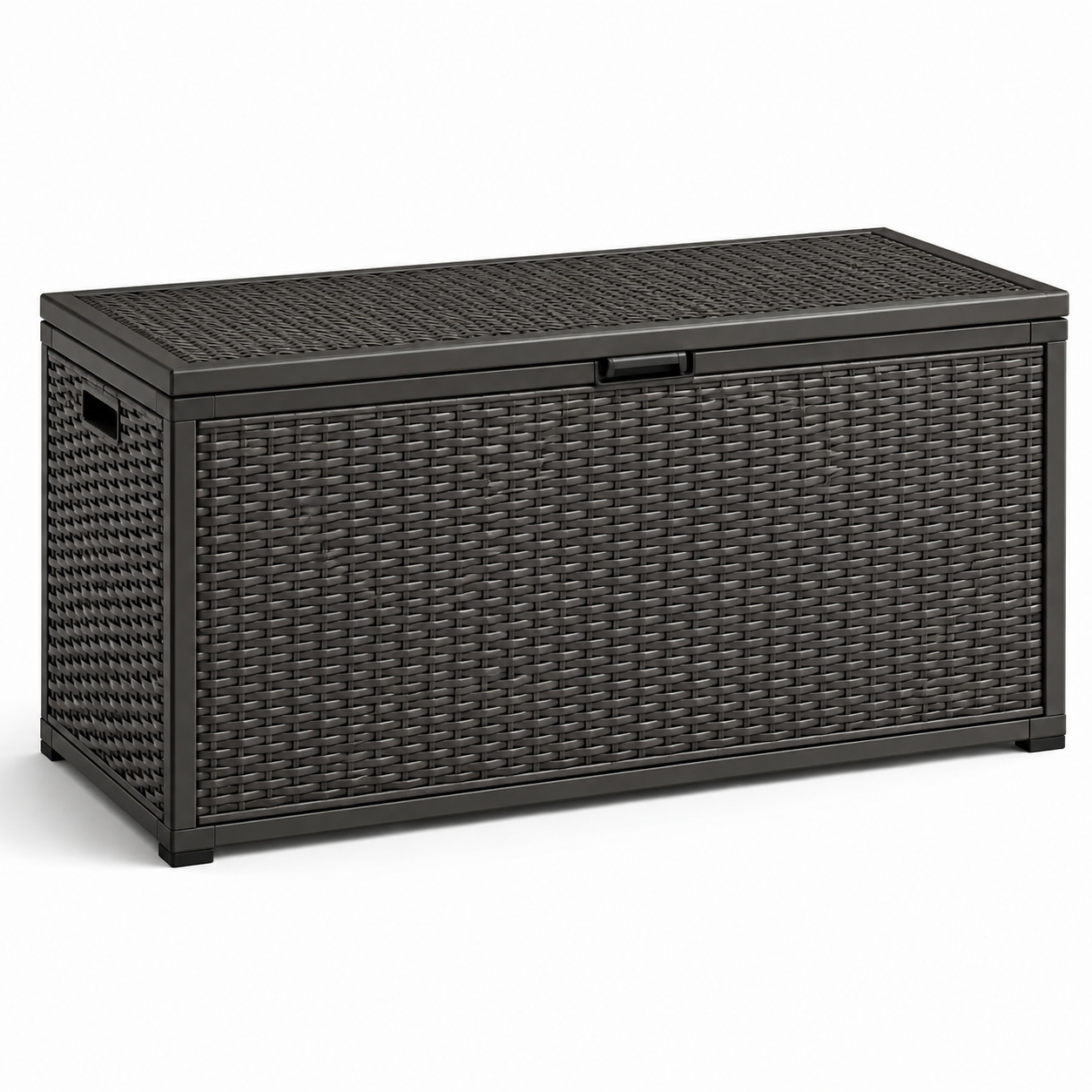 Garten-Aufbewahrungsbox in Anthrazit, 120 x 55 x 60 cm, Kunststoff in Rattanoptik mit Klappdeckel