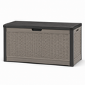 Garten-Aufbewahrungsbox mit Deckel und Rattanoptik, Taupe/Anthrazit, 120 x 56 x 63 cm