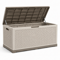Auflagenbox aus Kunststoff in Beige/Taupe, 120 x 54 x 61 cm, Rattanoptik mit Klappdeckel