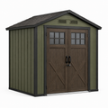 Gartengerätehaus aus Kunststoff mit Doppeltür, 190 x 122 x 221 cm, Olivgrün/Dunkelbraun/Schwarz
