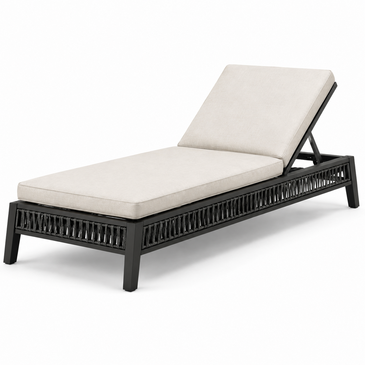 Moderne Gartenliege mit verstellbarer Rückenlehne, Beige/Schwarz, 200 x 75 x 95 cm