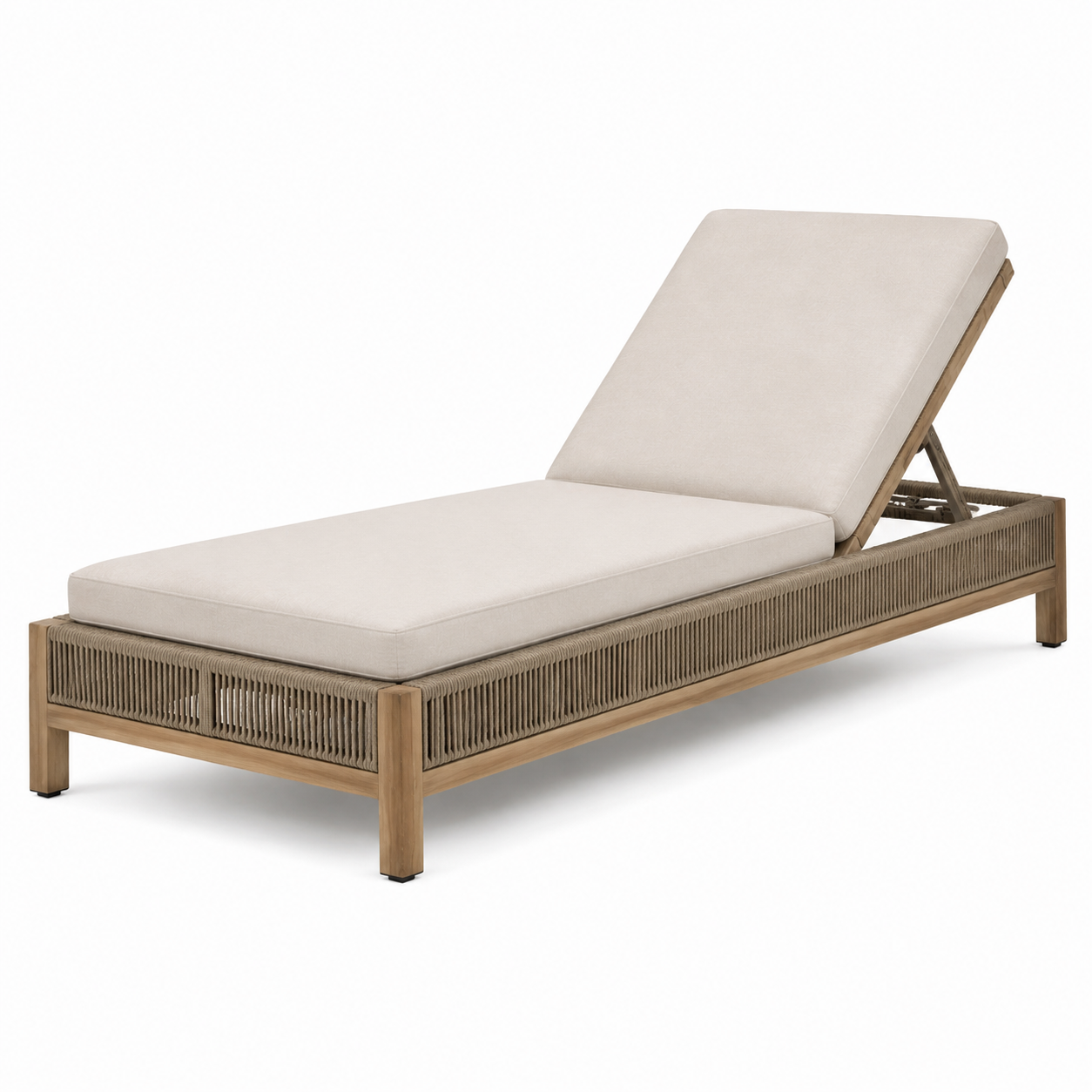 Gartenliege aus Holz und Seilgeflecht in Beige/Braun, 200 x 75 x 90 cm, mit verstellbarer Rückenlehne