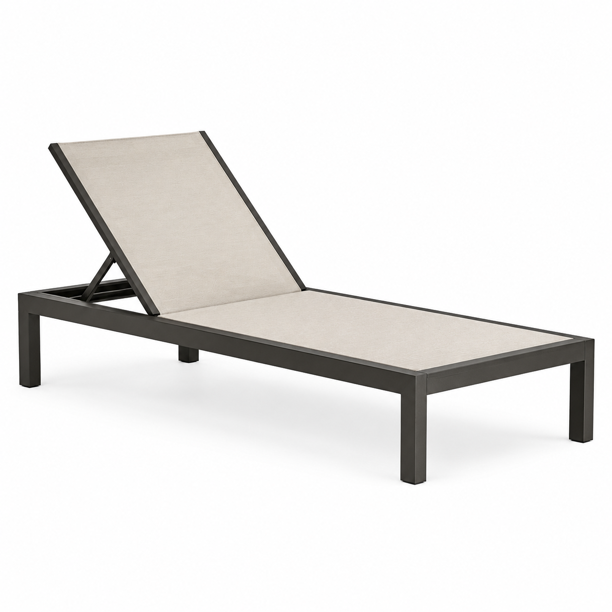 Gartenliege mit verstellbarer Rückenlehne, Metall und Textilgewebe, Beige/Anthrazit, 198 x 65 x 95 cm