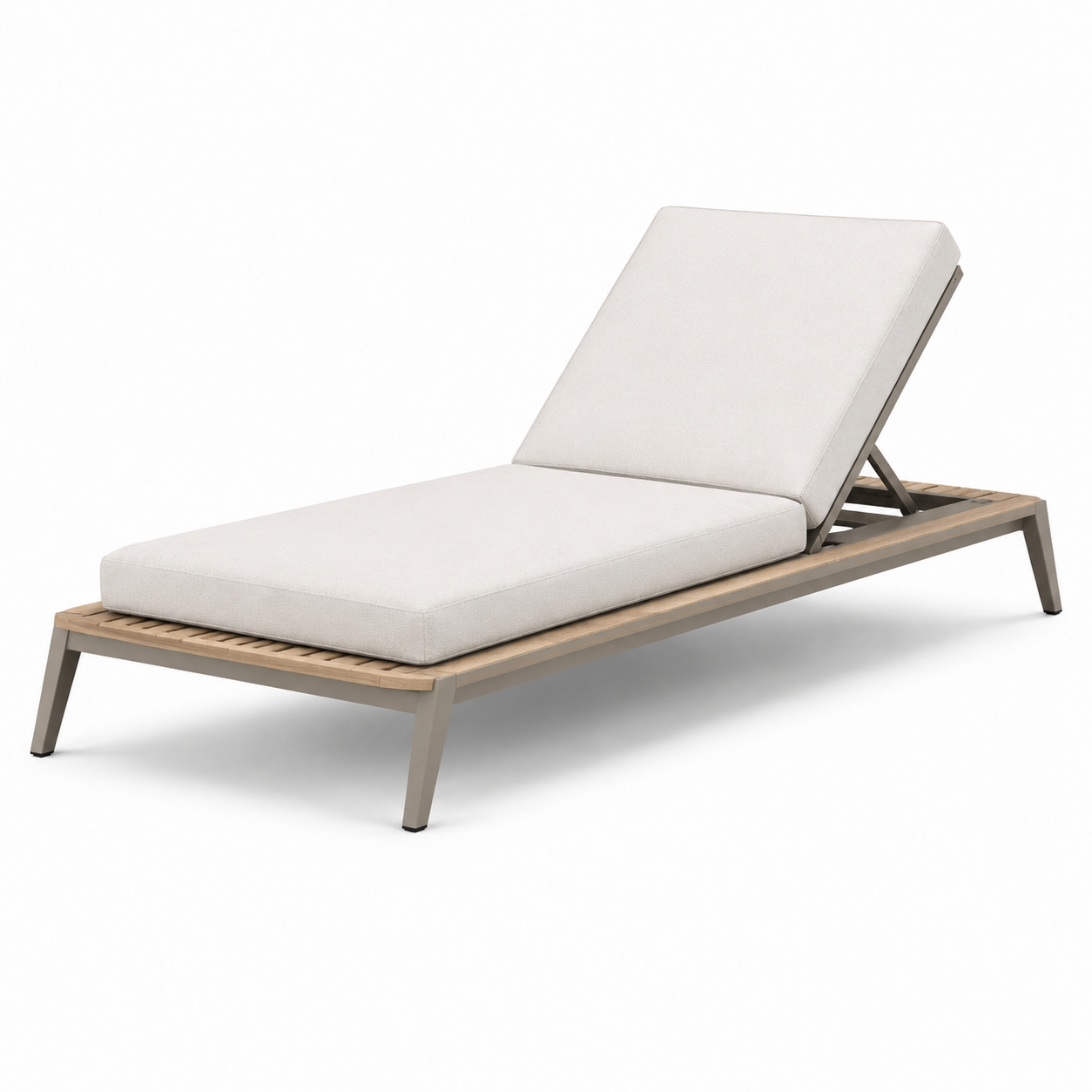 Verstellbare Gartenliege aus Metall und Holz mit Polsterauflage, Beige/Natur/Taupe, 200 x 75 x 95 cm