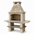 Grillkamin in rustikaler Steinoptik, Beige/Braun/Silber, 160 x 70 x 230 cm, mit höhenverstellbarem Grillrost