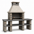 Gartengrillkamin aus Beton und Stein, 250 x 70 x 240 cm, Grau/Beige/Braun, mit höhenverstellbarem Grillrost und Ablagen