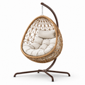 Freistehender Hängesessel mit Gestell, 120 x 105 x 195 cm, Stahl und Geflecht, Braun/Beige