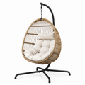 Freistehender Hängesessel mit Gestell und Polstern, 105 x 105 x 195 cm, Braun/Beige/Schwarz