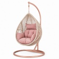 Freistehender Hängesessel aus Metall und Geflecht, Beige/Rosa/Roségold, 105 x 105 x 195 cm